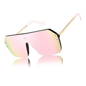 Unisex Luxury Sunglasses Pink Mirrored Lens Beach Fashion‎ Futuristic Reflective